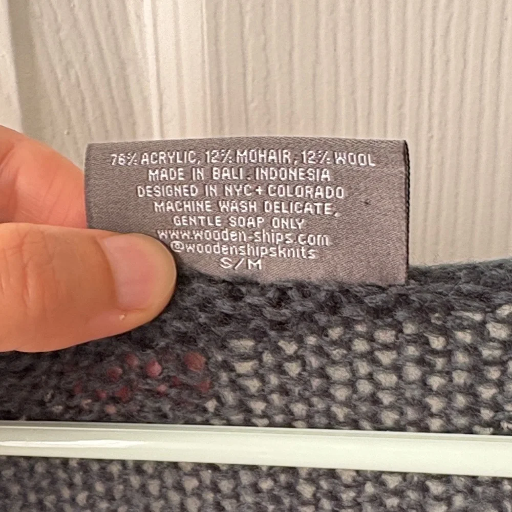 Wooden Ships Stars and Moon Lightweight Knit Wool Sweater Navy Blue S/M - Picture 4 of 9